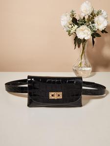 Women's Elegant Compact Fanny Pack, Simple Plain Pu Leather Buckle Decorated Sling Bag for Daily Use