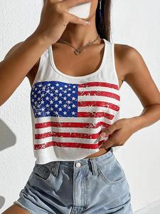 Women's American Flag Print Crop Tank Top, Casual Sleeveless Graphic Top for Summer, Women's Top for Daily Wear, Womenswear