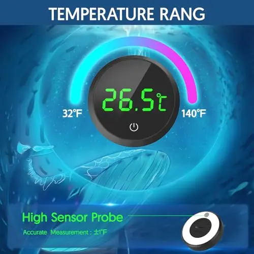 Fish Tank Thermometer Aquarium Thermometer Wireless Touch Stick Digital Aquarium Thermometer LED Display ±1°C for Monitoring The Fish Tank Aquarium Temperature Accessories 3