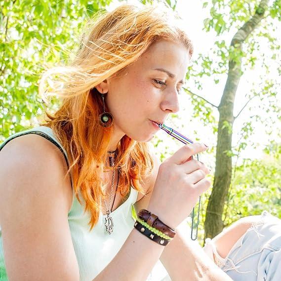 Product Introduction of Breathing Resistance Whistle Necklace Round Tube Built-in Cotton Core Assisted Yoga Meditation Decompression Mindfulness Jewelry Titanium Steel Pendant 5