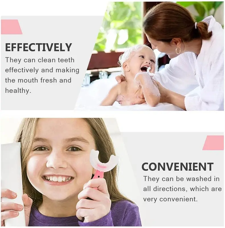2Pcs Kids Toothbrushes,U Shaped Toothbrush 360°All-Round Cleaning Silicone Teeth Brush for Kids 2-6Years(Blue and Pink 1