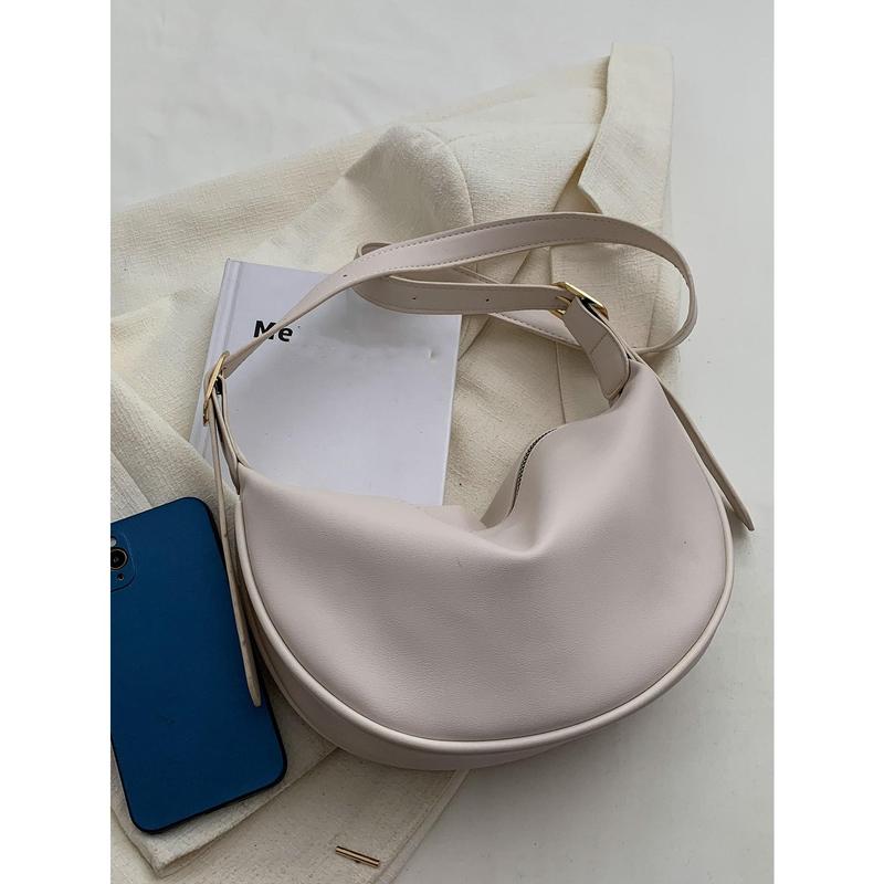 Large Capacity Fashionable Casual Niche Design Minimalist Solid Color Zipper Shoulder/Crossbody Satchel Bag, Versatile For Work/Commute 2