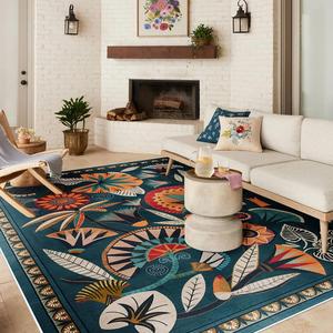 Floral Pattern Rug, Boho Floral Rug, Non-slip Washable Floor Mat, Soft Floor Carpet, Decorative Area Rug for Home Living Room Bedroom, Home Decor