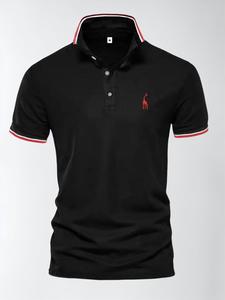 Men's Early Autumn Thin Animal Print Contrast Binding Polo Shirt, Business Golf Polo Shirts, Short Sleeve Tops, Trendy Casual Men's Summer Clothing