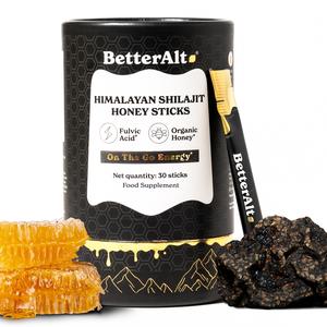 BetterAlt GOLD+ Shilajit Honey Sticks | Lab-Tested for Purity | 30 Honey Packs | Natural Energy Supplement with Fulvic Acid