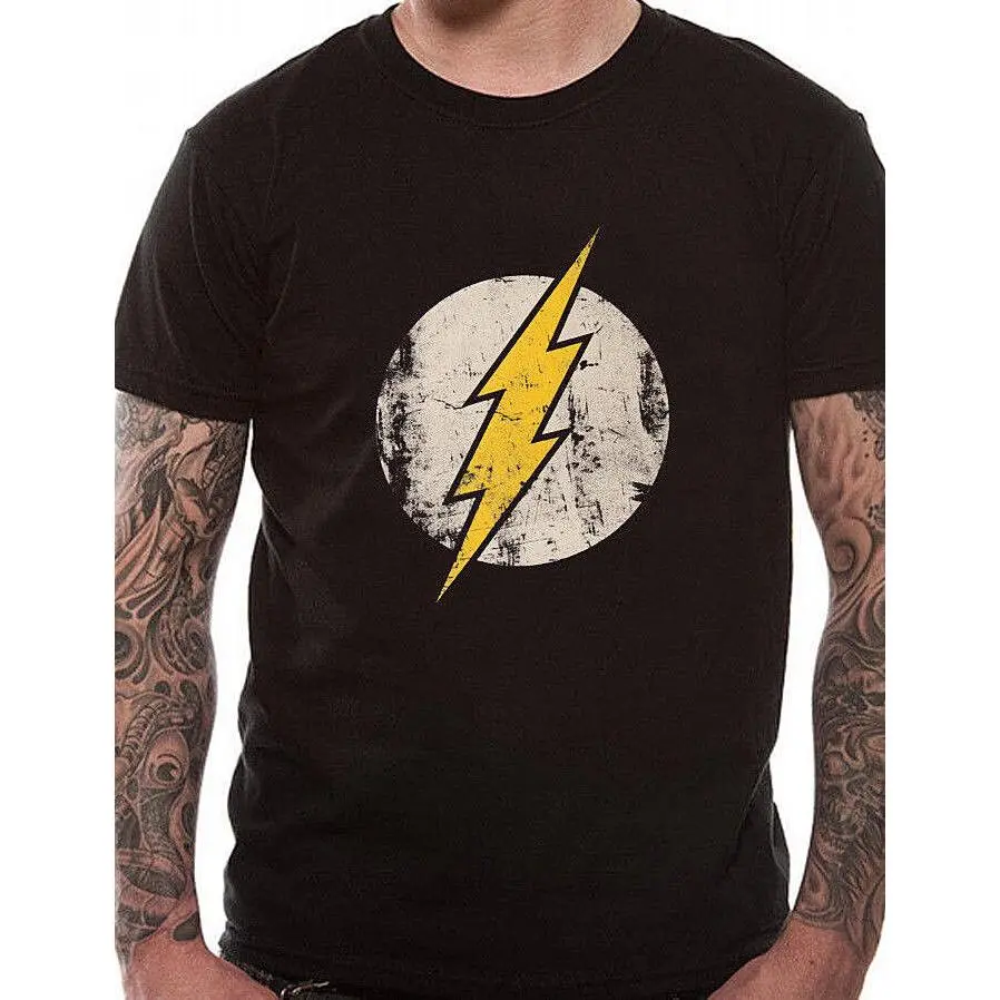 Official The Flash T Shirt Distressed Logo Black NEW XL