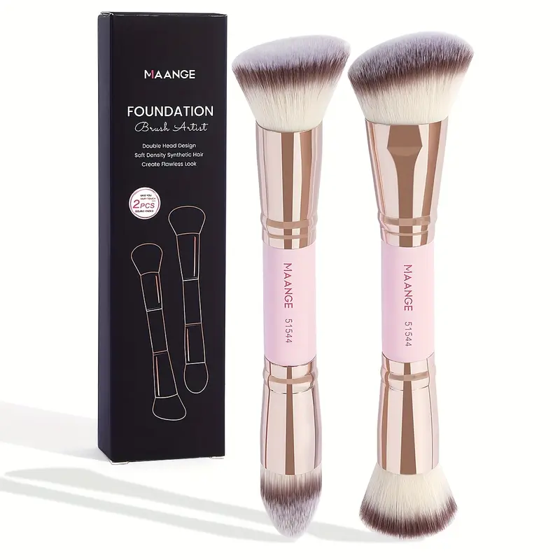 2 Contour Foundation Make-up Brushes, Easy To Carry, Suitable for Travel, BB Cream Application, Women's Gift Double Head Foundation Make-up Powder Blusher Brush, Two Three Color Soft Hair Beauty Tools, Face Repair Brush, Powder Brush, Makeup Brush 3