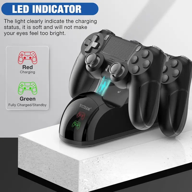 PS4 Controller Charging Station – Dual Fast Charger Dock for PS4/PS4 Slim/PS4 Pro Console with 4 Thumb Grips - Black 2
