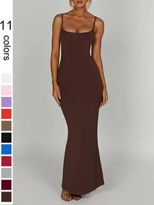 Women's Plain Backless Cami Dress, Solid Color Sleeveless Long Dress, Sundress Maxi Dress, Ladies Clothes for Summer Holiday, Casual Wear