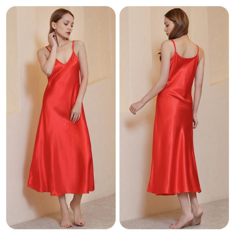 2025 new style medium long slim sexy big V-neck strap soft smooth thin twist color Ding silk nightdress 7