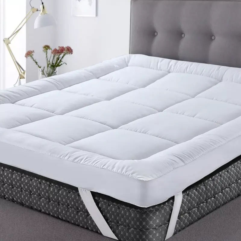 Premium Mattress Topper  4-Inch/10cm Extra Deep  Microfiber Hotel Quality Mattress Topper Super Soft and Fluffy Mattress Topper with Box Stitching for Enhanced Comfort 0