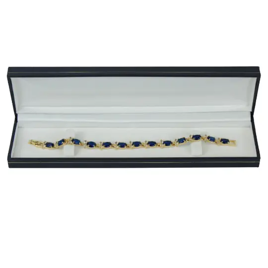 YELLOW GOLD FINISH Created Diamond Oval Cut Blue Sapphire Bracelet Including Gift Box 2
