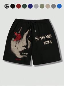 Men's Regular Fit Star & Letter Print Drawstring Waist Shorts, Casual Comfy Track Shorts for Summer, Fashion Men's Bottoms for Daily Wear, Graphic Print Shorts, Drawstring Pocket Shorts