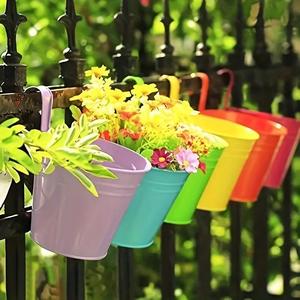 Hanging Flower Pot, Colorful Hanging Flower Pot with Hook & Drain Hole, Detachable Hanging Plant Pot for Balcony, Wall, Fence