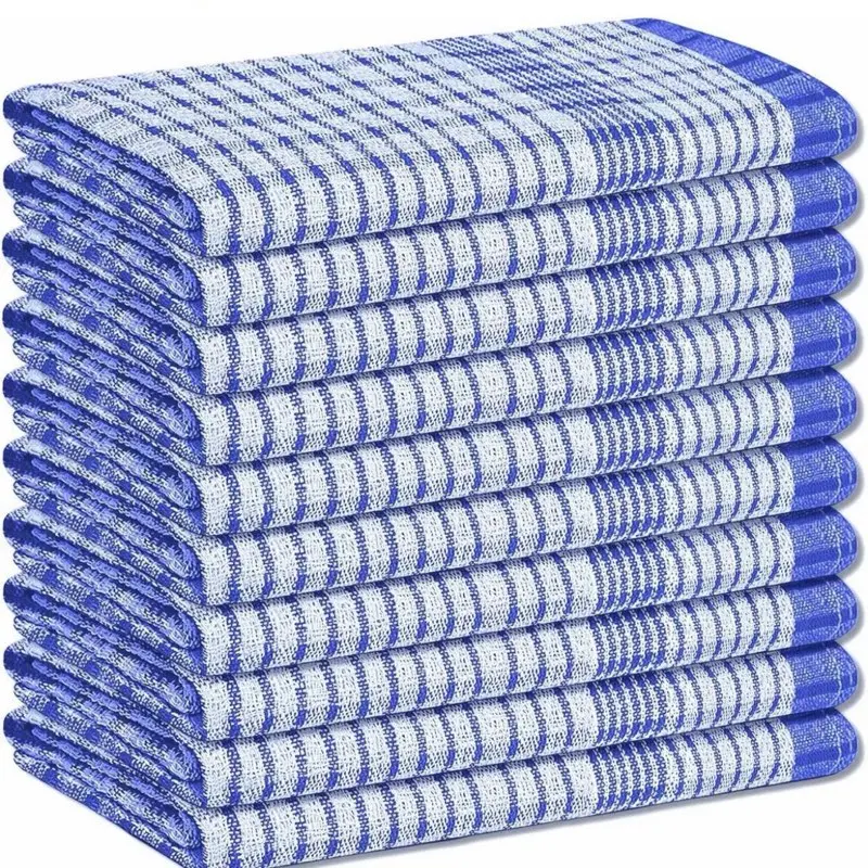 Wonderdry Tea Towels Kitchen Pack of 10, Cotton Absorbent Long Lasting Catering Bar Towels Washable Reusable Water Absorbent Kitchen Long-lasting Cleaning Glass Mix 10Ps ( Red +Blue +Green ) 7