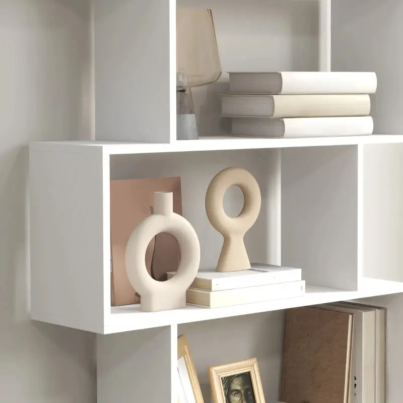 Wooden S Shape Storage Shelf / Bookcase Shelving - White 2