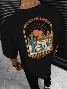 Men's Catoon & Letter Print Round Neck Tee, Casual Short Sleeve T-shirt for Summer, Men's Top for Daily Wear