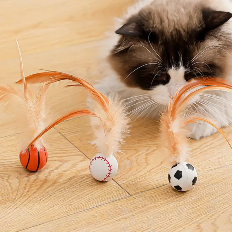 Cat Interactive Ball Toys Interactive Bouncy Ball with Feathers Cat Toys  for Indoor Cats and Kittens 0