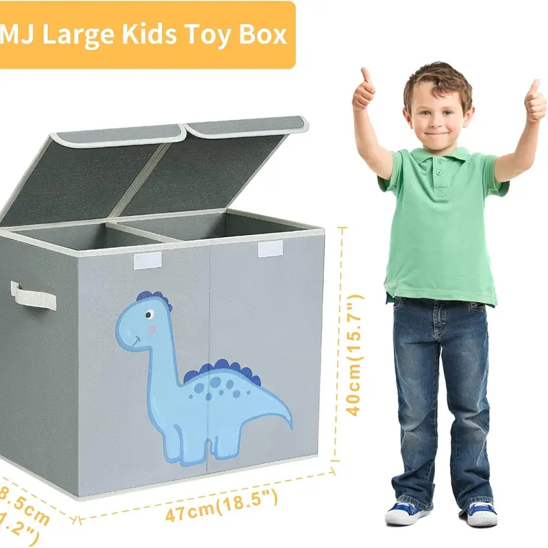 Toy Box Storage, Large Storage Box with Lid Foldable Kids Toy Chest with Handle Cartoon Toy Organiser Divider Fabric Basket Bins for Boys, Girls, Clothes, Blankets, Nursery, Home Storage (Grey) 1