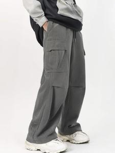 Men's Solid Fake Buttons Drawstring Waist Corduroy Cargo Pants, Loose Casual Pocket Trousers for Spring & Fall, Fashion Men's Bottoms for Daily Wear