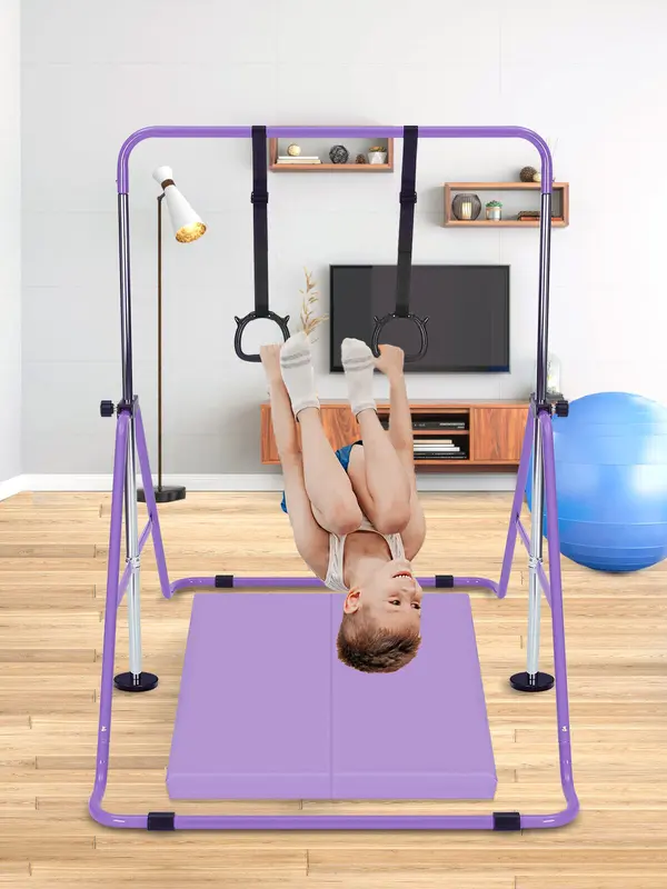 Gymnastics Bar Adjustable Kids Gymnastics Equipment for Home Training Kip Bar with Non-Slip Base 5 Height Levels 31.5-51.2" Gym Bars for Children Easy Assembly Design 8