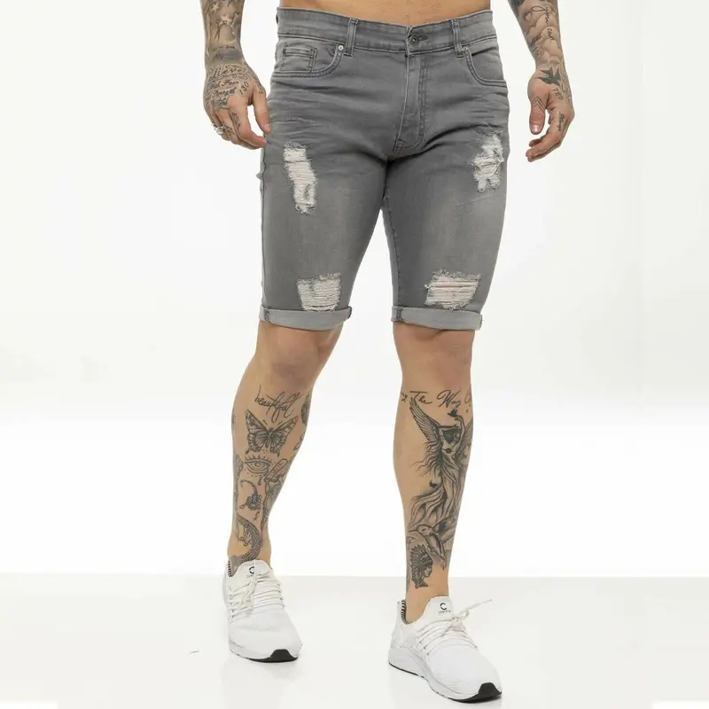 Kruze Mens Shorts Ripped Stretch Denim Slim Fit Cotton Casual Half Jeans Pants lucky  brand  jeans 2