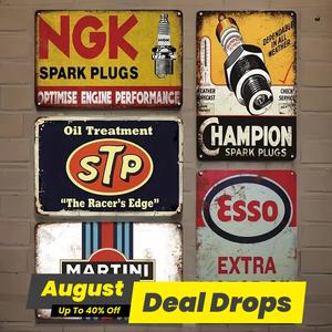 Vintage Oil & Gas Station Themes Wall Art Decor, 5 Pcs Retro Tin Sign, Wall Metal Plaque for Kitchen, Man Cave, Bedroom, Cafe, Decoration Items, Vintage Metal-signvintage Metal-sign, Yard Sign, Home Office Decor, Multicolor Home Decor Products