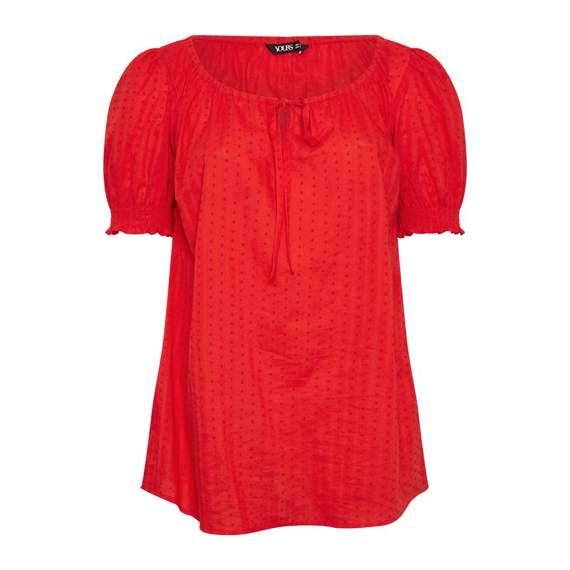 YOURS Curve Red Dobby Tie Neck Blouse 4