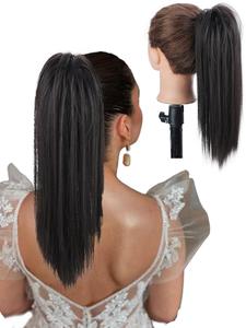17 Inch Black Long Straight Ponytail Extension, Natural Fluffy Hair Piece for Women, Synthetic Hairpiece for Daily & Party Hairstyle Ideas