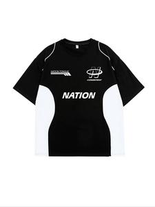 Men's Letter Print Contrast Trim Short Sleeve Tee, Loose Casual Crew Neck T-shirt for Summer, Fashion Men's Top for Daily Wear