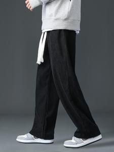 Men's Solid Pocket Drawstring Corduroy Pants, Loose Casual Comfy Elastic Waist Straight Leg Trousers For Spring & Fall, Fashion Men's Bottoms For Summer Daily Wear