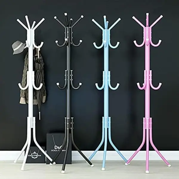 Metal Coat Stand & Garment Rack with 12 Hooks for Space-Saving Clothes Organizer