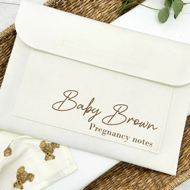Personalised Beige Text Pregnancy/Maternity Notes Cream Folder 0