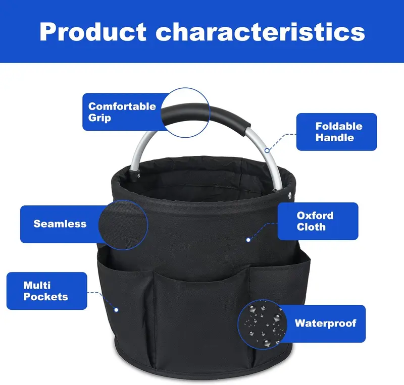 Cleaning Caddy with Handle, Multi Pocket Large Organiser Bag, Easy To Clean and Carry, Black 3