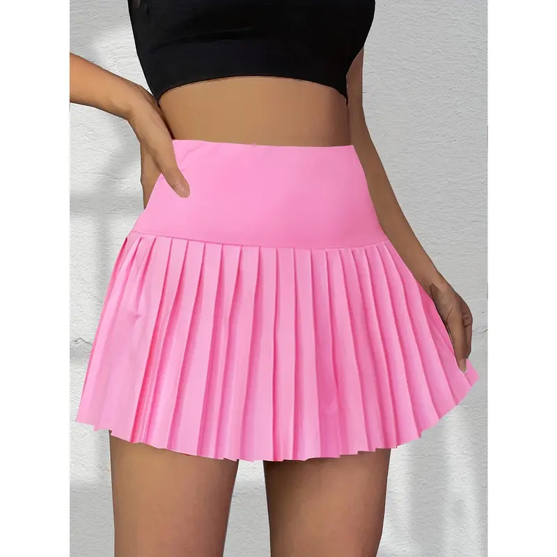 High Waist Pleated Mini Skirts, Casual Workout Solid Skirts, Women's Clothing 2