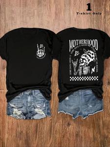 Women's Skull & Butterfly Print Short Sleeve Tee, Casual Graphic Round Neck T-Shirt for Daily Wear, Ladies Clothes for All Seasons