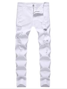 Men's Ripped Button Fly Skinny Jeans, Casual Comfy Pocket Design Denim Pants for Daily Wear, Fashion Men's Bottoms for All Seasons, Cotton