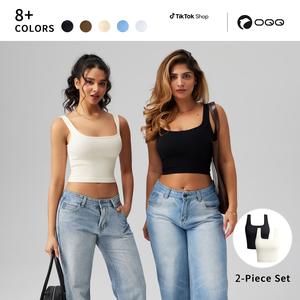 OQQ Women's 2 Piece Tank Tops Ribbed Seamless Workout Exercise Shirts Yoga Crop Tops