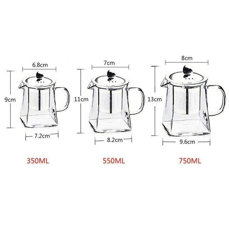 Heat Resistant Clear Glass Teapot Jug With Infuser Coffee Tea Leaf Herbal Pot UK 4