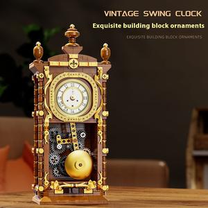 Building Blocks T2109 Retro Swing Clock (Galvanograph) Building Blocks Model Assembled Blocks Toy Decoration Gift