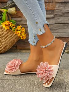 Women's Fashionable Flower Decorated Slides, Casual Comfortable Flat Sandals for Summer, Lightweight Breathable Shoes for Daily Wear, Girl, Boho Style Slides