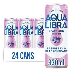Aqua Libra Raspberry & Blackcurrant Infused Sparkling Water 24 pack of 330ml cans Fruit Beverage