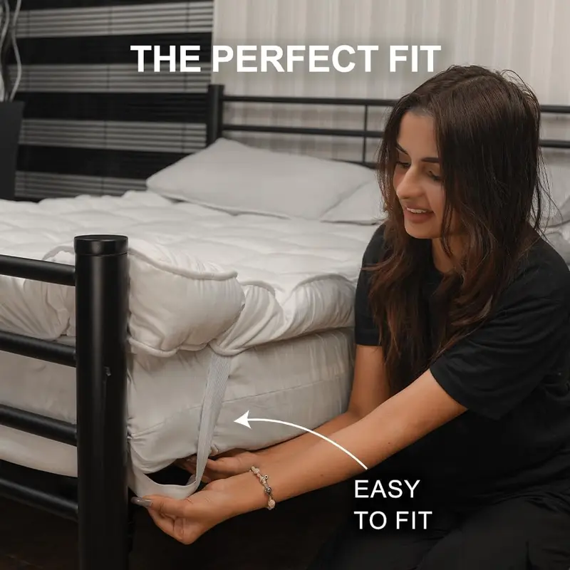 Premium Mattress Topper  4-Inch/10cm Extra Deep  Microfiber Hotel Quality Mattress Topper Super Soft and Fluffy Mattress Topper with Box Stitching for Enhanced Comfort 5