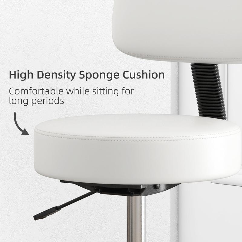 Beautician's Swivel Salon Chair w/ Padded Seat Back 5 Wheels Adjustable Height Salon Hairdressers Tattoo Spa Rolling Cushion Professional White 4