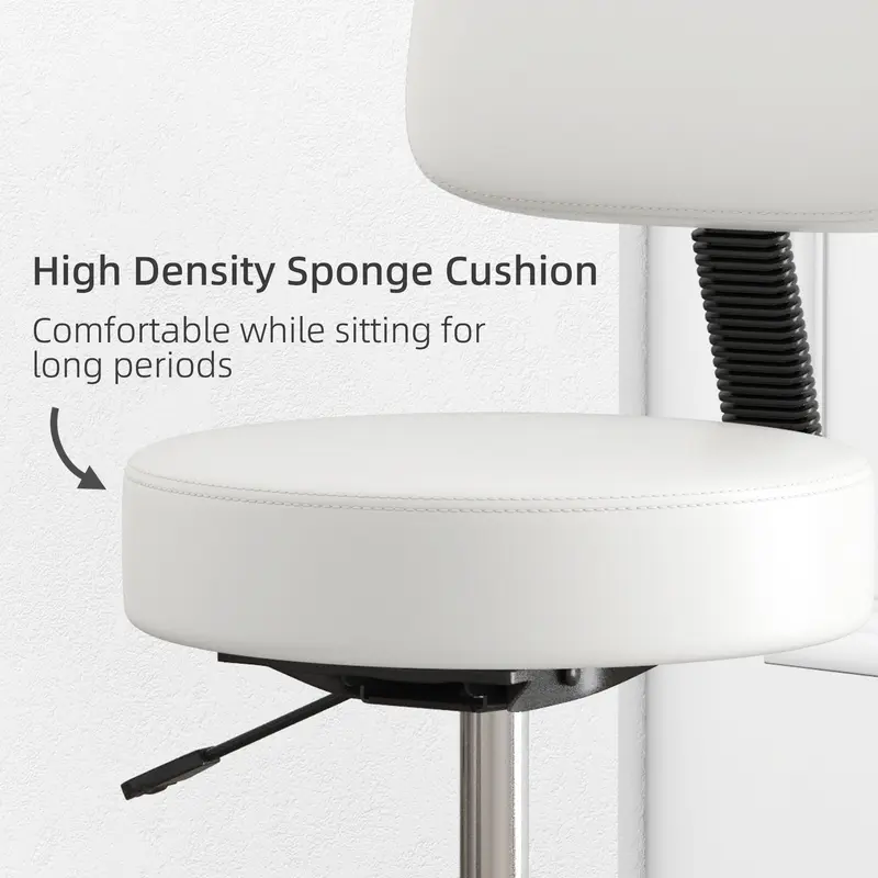 Beautician's Swivel Salon Chair w/ Padded Seat Back 5 Wheels Adjustable Height Salon Hairdressers Tattoo Spa Rolling Cushion Professional White 4