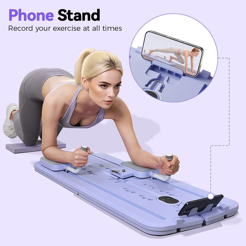 Opvouwbaar Pilatesbord met timer, weerstandsband en buikspierwiel (paars) – Pilatesset met push-upfunctie, compacte fitnessapparatuur voor thuis_voghion.com