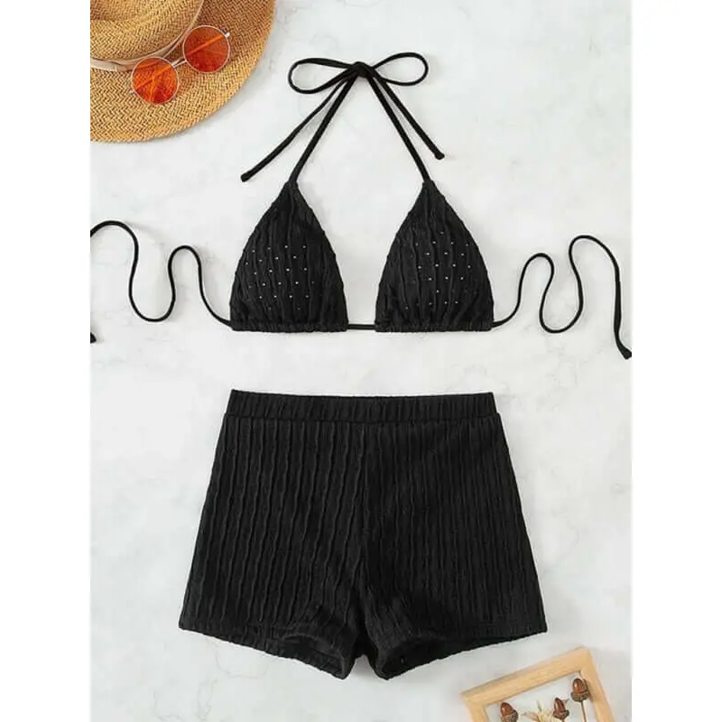 Feminine lace-up textured two-piece bikini 8