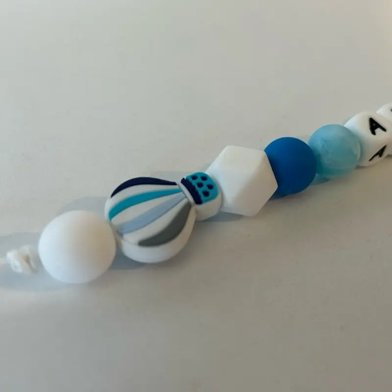 Plain/Personalised Blue Hot Air Balloon Theme Silicone Dummy Clip - Perfect for Baby Teething 2