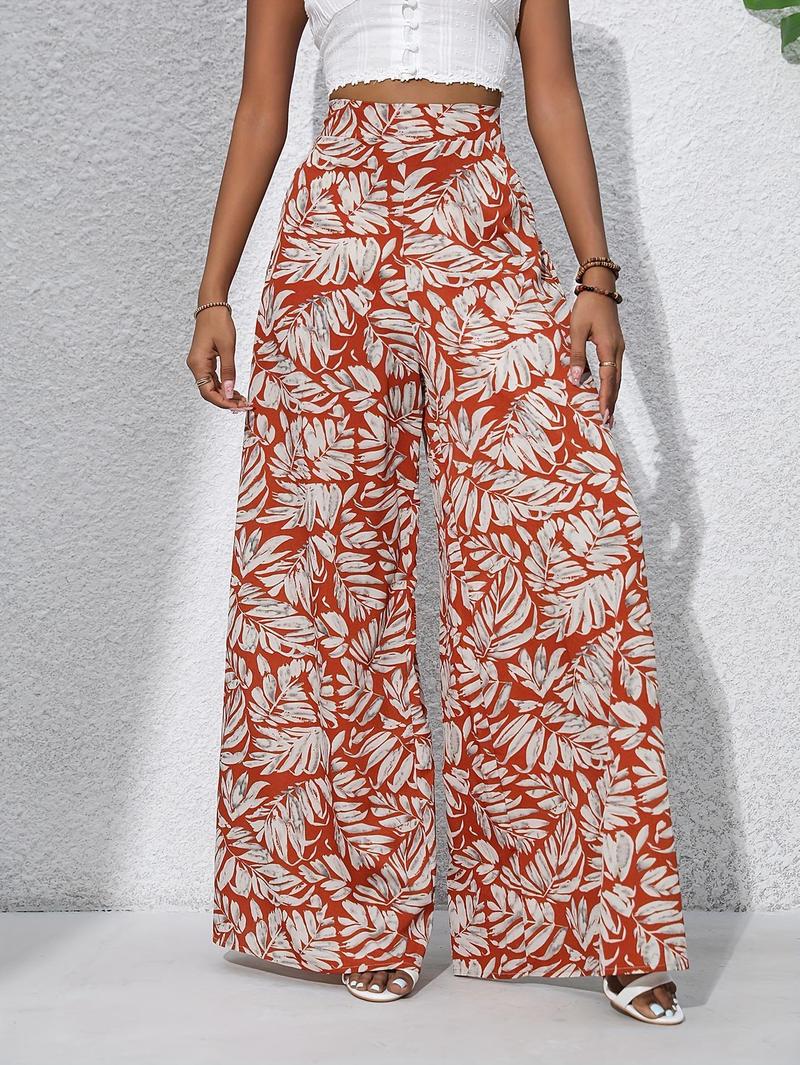 Product Introduction of Women'S Bohemian Floral Print Chiffon Wide-Leg Pants - High Waist, Elastic Waistband, Long Beach Trousers for Summer Vacation, Casual Elegant Style Womenswear Bottom Comfort 7