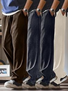 Men's Solid Drawstring Waist Corduroy Pants, Casual Comfy Straight Leg Trousers for Fall & Winter, Men's Bottoms for Daily Wear